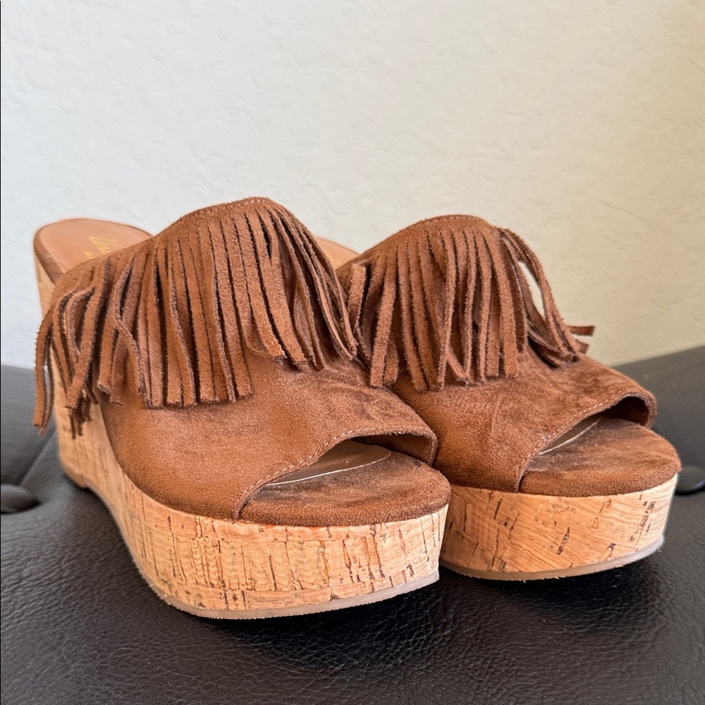 Ariat Brown Fringe Suede Wedge Mules